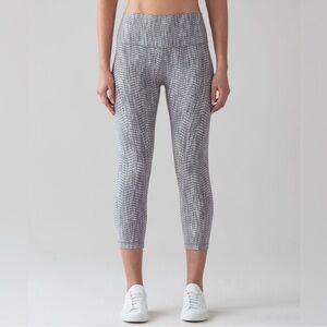 Lululemon Wunder Under Crop Leggings Arrow Jacquard Silver Spoon Gray Size 10